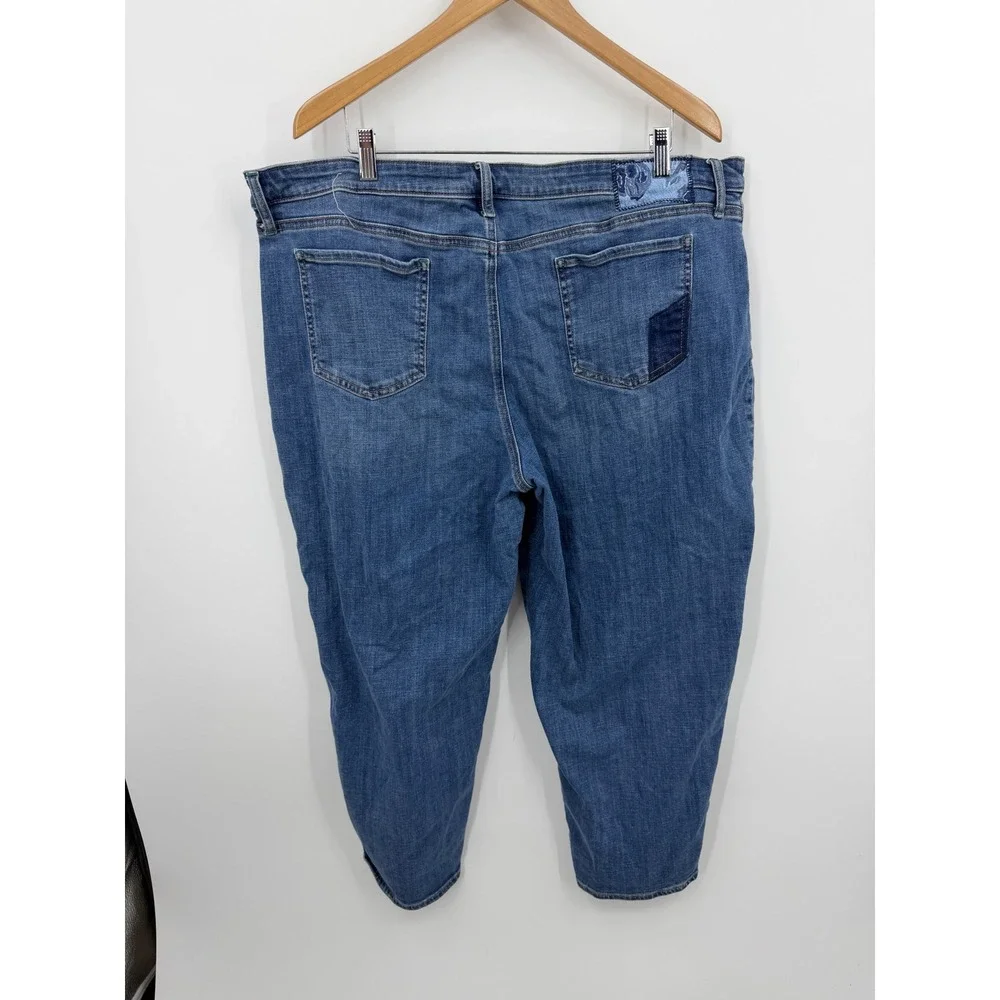 Chico's Boyfriend Crop Jeans Women 4 Size 20 Blue Patchwork Embroidered Floral